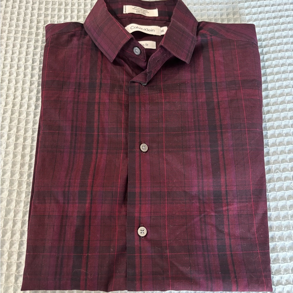 Calvin Klein Boys Burgundy Plaid Dress Shirt